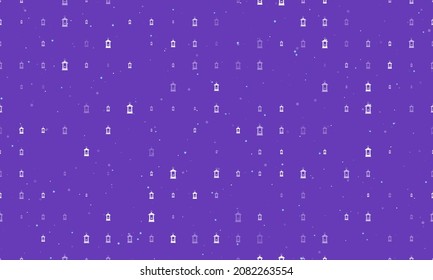 Seamless background pattern of evenly spaced white Christmas lanterns of different sizes and opacity. Vector illustration on deep purple background with stars