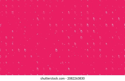 Seamless background pattern of evenly spaced white astrological saturn symbols of different sizes and opacity. Vector illustration on pink background with stars