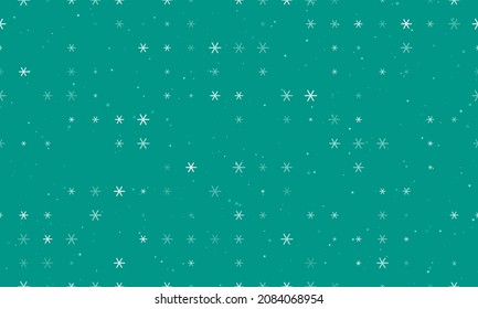 Seamless background pattern of evenly spaced white astrological sextile symbols of different sizes and opacity. Vector illustration on teal background with stars