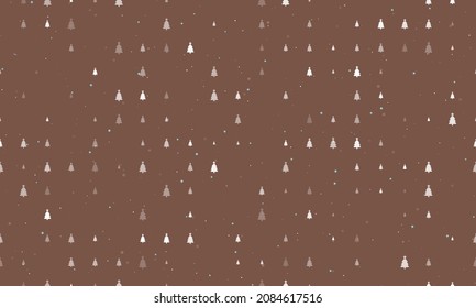 Seamless background pattern of evenly spaced white Christmas trees of different sizes and opacity. Vector illustration on brown background with stars