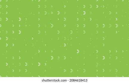 Seamless background pattern of evenly spaced white moon astrological symbols of different sizes and opacity. Vector illustration on light green background with stars