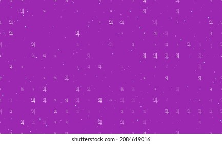 Seamless background pattern of evenly spaced white jupiter astrological symbols of different sizes and opacity. Vector illustration on purple background with stars