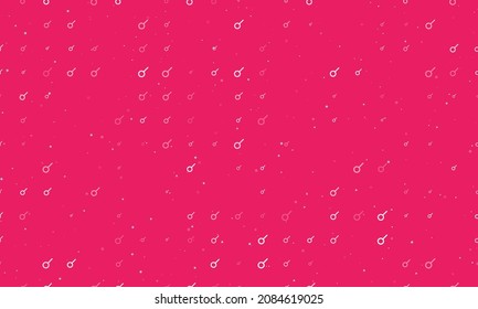 Seamless background pattern of evenly spaced white astrological connection symbols of different sizes and opacity. Vector illustration on pink background with stars