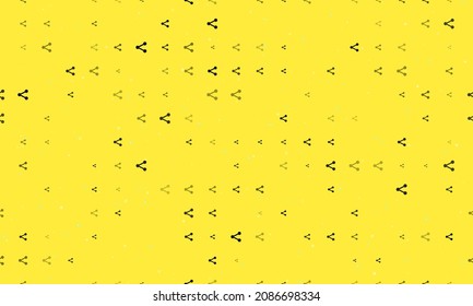 Seamless background pattern of evenly spaced black share symbols of different sizes and opacity. Vector illustration on yellow background with stars