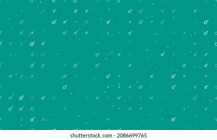 Seamless background pattern of evenly spaced white astrological connection symbols of different sizes and opacity. Vector illustration on teal background with stars