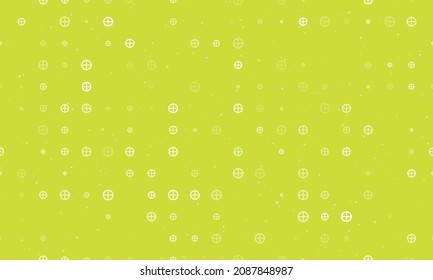 Seamless background pattern of evenly spaced white astrological earth symbols of different sizes and opacity. Vector illustration on lime background with stars
