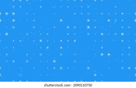 Seamless background pattern of evenly spaced white astrological sextile symbols of different sizes and opacity. Vector illustration on blue background with stars