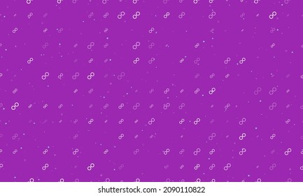 Seamless background pattern of evenly spaced white astrological opposition symbols of different sizes and opacity. Vector illustration on purple background with stars