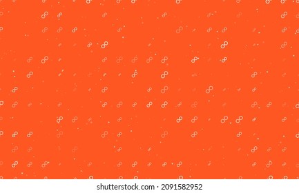 Seamless background pattern of evenly spaced white astrological opposition symbols of different sizes and opacity. Vector illustration on deep orange background with stars