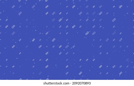Seamless background pattern of evenly spaced white astrological opposition symbols of different sizes and opacity. Vector illustration on indigo background with stars