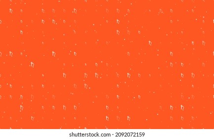 Seamless background pattern of evenly spaced white astrological saturn symbols of different sizes and opacity. Vector illustration on deep orange background with stars
