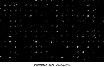 Seamless background pattern of evenly spaced white astrological connection symbols of different sizes and opacity. Vector illustration on black background with stars