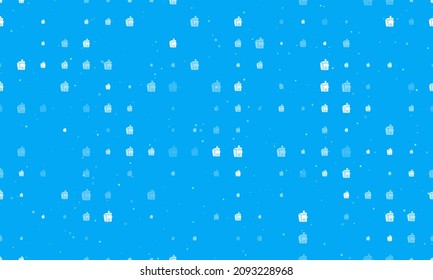 Seamless background pattern of evenly spaced white juicer symbols of different sizes and opacity. Vector illustration on light blue background with stars
