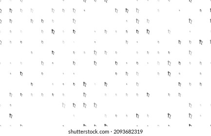 Seamless background pattern of evenly spaced black astrological saturn symbols of different sizes and opacity. Vector illustration on white background