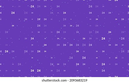 Seamless background pattern of evenly spaced white around the clock symbols of different sizes and opacity. Vector illustration on deep purple background with stars