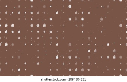 Seamless background pattern of evenly spaced white juicer symbols of different sizes and opacity. Vector illustration on brown background with stars