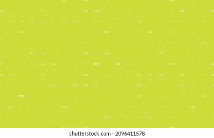 Seamless background pattern of evenly spaced white 2022 year symbols of different sizes and opacity. Vector illustration on lime background with stars