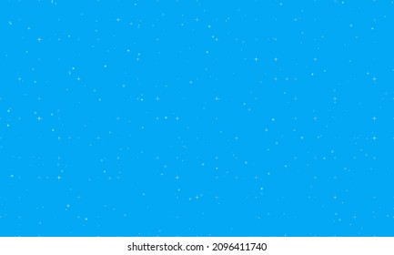 Seamless background pattern of evenly spaced white abstract star symbols of different sizes and opacity. Vector illustration on light blue background with stars