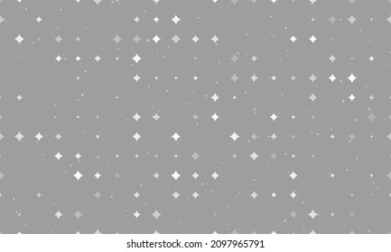 Seamless background pattern of evenly spaced white star symbols of different sizes and opacity. Vector illustration on gray background with stars
