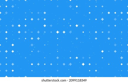 Seamless background pattern of evenly spaced white star symbols of different sizes and opacity. Vector illustration on blue background with stars