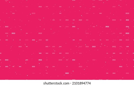 Seamless background pattern of evenly spaced white 2022 year symbols of different sizes and opacity. Vector illustration on pink background with stars