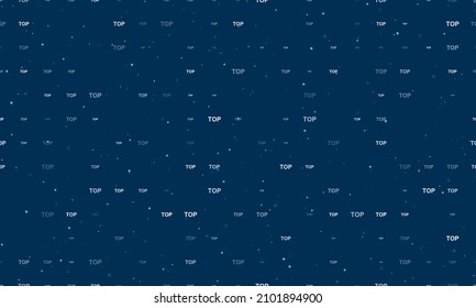 Seamless background pattern of evenly spaced white top symbols of different sizes and opacity. Vector illustration on dark blue background with stars