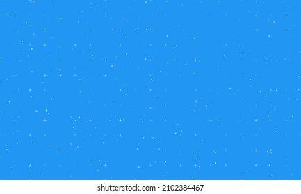 Seamless background pattern of evenly spaced white abstract star symbols of different sizes and opacity. Vector illustration on blue background with stars