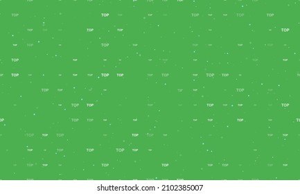 Seamless background pattern of evenly spaced white top symbols of different sizes and opacity. Vector illustration on green background with stars