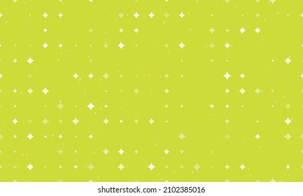 Seamless background pattern of evenly spaced white star symbols of different sizes and opacity. Vector illustration on lime background with stars