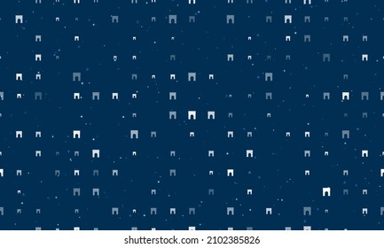 Seamless background pattern of evenly spaced white arch symbols of different sizes and opacity. Vector illustration on dark blue background with stars