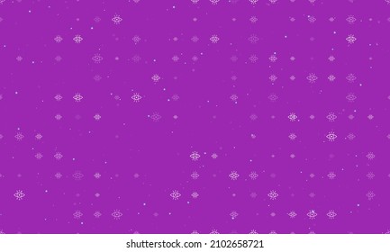 Seamless background pattern of evenly spaced white vision symbols of different sizes and opacity. Vector illustration on purple background with stars