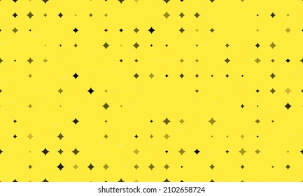 Seamless background pattern of evenly spaced black star symbols of different sizes and opacity. Vector illustration on yellow background with stars