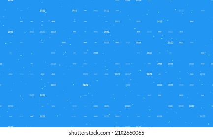 Seamless background pattern of evenly spaced white 2022 year symbols of different sizes and opacity. Vector illustration on blue background with stars