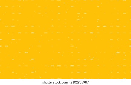 Seamless background pattern of evenly spaced white 2022 year symbols of different sizes and opacity. Vector illustration on amber background with stars