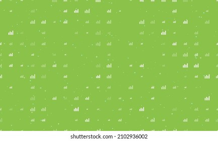 Seamless background pattern of evenly spaced white chart line symbols of different sizes and opacity. Vector illustration on light green background with stars