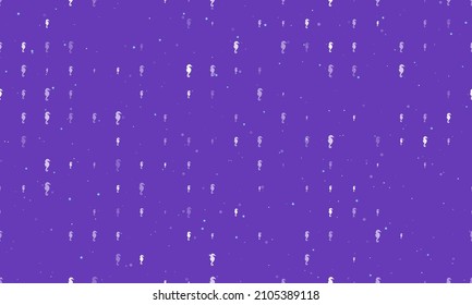 Seamless background pattern of evenly spaced white sea horse symbols of different sizes and opacity. Vector illustration on deep purple background with stars