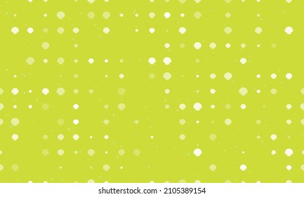 Seamless background pattern of evenly spaced white sea shell symbols of different sizes and opacity. Vector illustration on lime background with stars