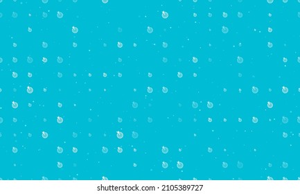 Seamless background pattern of evenly spaced white goal symbols of different sizes and opacity. Vector illustration on cyan background with stars