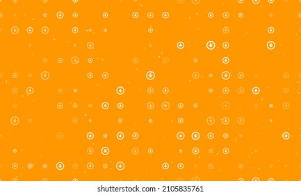 Patrón de fondo sin inconvenientes de símbolos de descarga blancos de diferente tamaño y opacidad. Ilustración vectorial sobre fondo naranja con estrellas