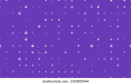 Seamless background pattern of evenly spaced white seaweed symbols of different sizes and opacity. Vector illustration on deep purple background with stars