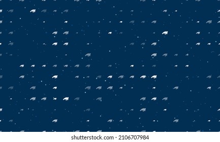 Seamless background pattern of evenly spaced white sea turtle symbols of different sizes and opacity. Vector illustration on dark blue background with stars