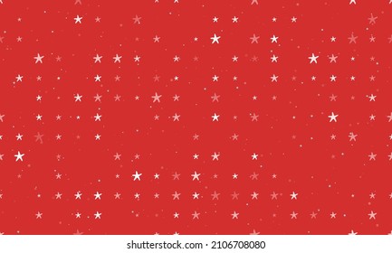 Seamless background pattern of evenly spaced white starfish symbols of different sizes and opacity. Vector illustration on red background with stars