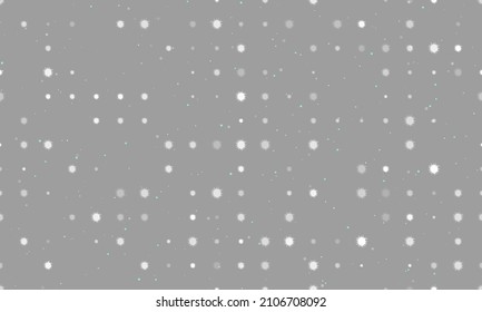 Seamless background pattern of evenly spaced white sea urchin symbols of different sizes and opacity. Vector illustration on gray background with stars