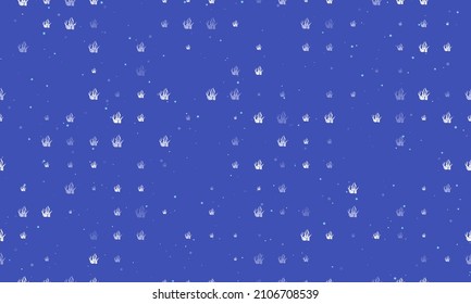 Seamless background pattern of evenly spaced white seaweed symbols of different sizes and opacity. Vector illustration on indigo background with stars