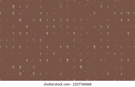 Seamless background pattern of evenly spaced white handball symbols of different sizes and opacity. Vector illustration on brown background with stars