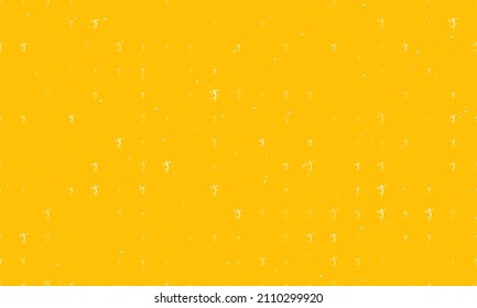 Seamless background pattern of evenly spaced white handball symbols of different sizes and opacity. Vector illustration on amber background with stars