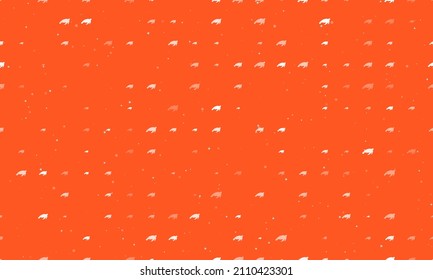Seamless background pattern of evenly spaced white sea turtle symbols of different sizes and opacity. Vector illustration on deep orange background with stars