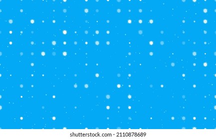 Seamless background pattern of evenly spaced white sea urchin symbols of different sizes and opacity. Vector illustration on light blue background with stars