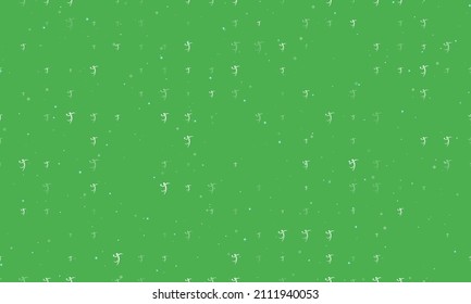 Seamless background pattern of evenly spaced white handball symbols of different sizes and opacity. Vector illustration on green background with stars