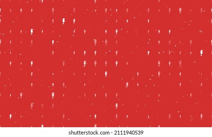 Seamless background pattern of evenly spaced white sea horse symbols of different sizes and opacity. Vector illustration on red background with stars